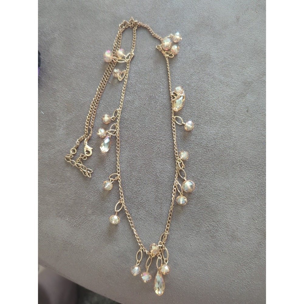 Vintage Gold And Peach Tones Necklace‎ With Peach Tone Beads - 32 In Long